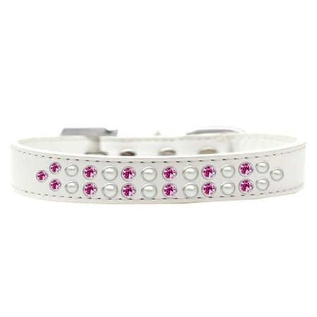 UNCONDITIONAL LOVE Two Row Pearl & Pink Crystal Dog CollarWhite Size 18 UN916218